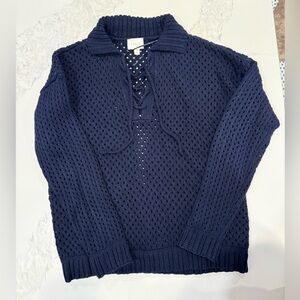 Cyrus women’s navy blue crochet beach sweater size xs